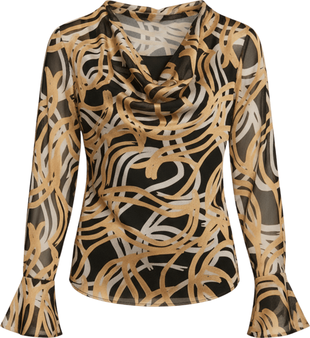 Petite Cowl-Neck Long-Sleeve Top