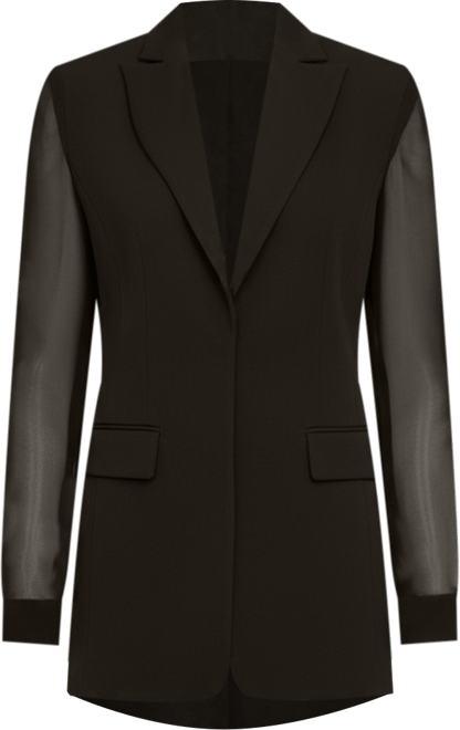 Petite Open-Front Sheer-Sleeve Jacket