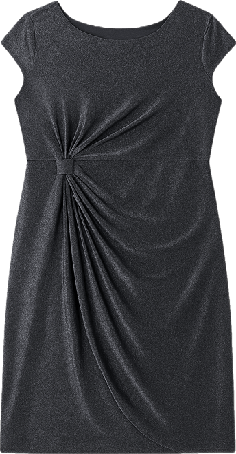 Plus Size Shimmer Boat-Neck Gathered Dress