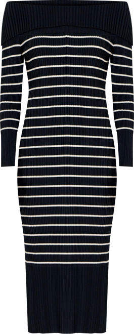 Women's Off Shoulder Fold Striped Maxi Dress