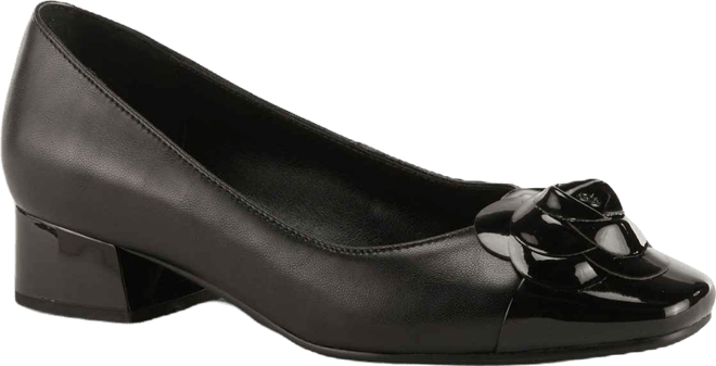 Women's Angelinite Leather Slip-On Cap-Toe Shoes with Floral Applique, Cushioned Leather Insole, and Flexible Low Heel – Everyday Comfort