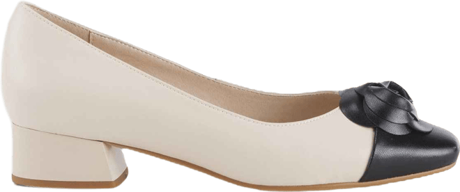 Women's Angelinite Leather Slip-On Cap-Toe Shoes with Floral Applique, Cushioned Leather Insole, and Flexible Low Heel – Everyday Comfort