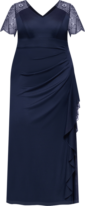 plus size beaded flutter sleeve dress Beaded Mesh Flutter Sleeve Cocktail Dress (Women)