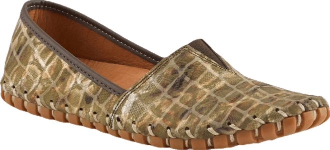Kathaleta-Spice Metallic Croco Slip-On Leather Flats with Removable Insole & Arch Support