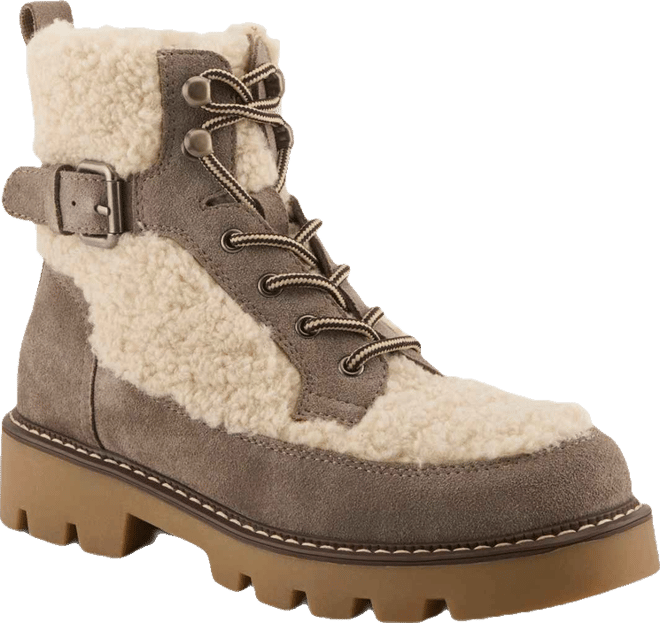 Azura  Namiko Suede and Sherpa Bootie with Faux Fur Lining and Lug Sole