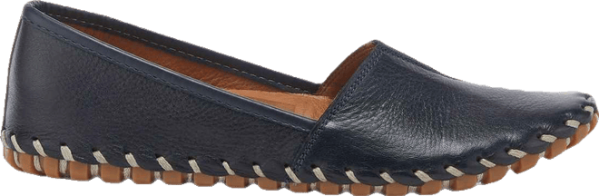 Kathaleta Leather Slip-On Comfort Flats with V-Elastic Notch, Arch Support & Removable Insole