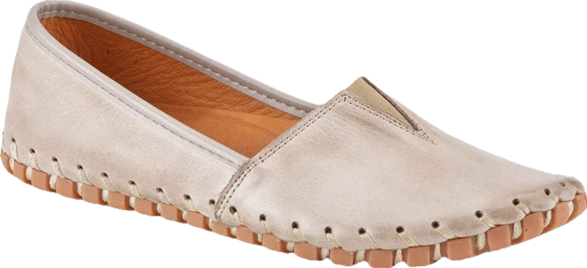 Kathaleta Leather Slip-On Comfort Flats with V-Elastic Notch, Arch Support & Removable Insole