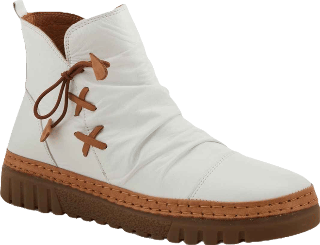 Azura  Vandis Ruched Leather Ankle Bootie with Side Lace Detail and Arch Support Insole