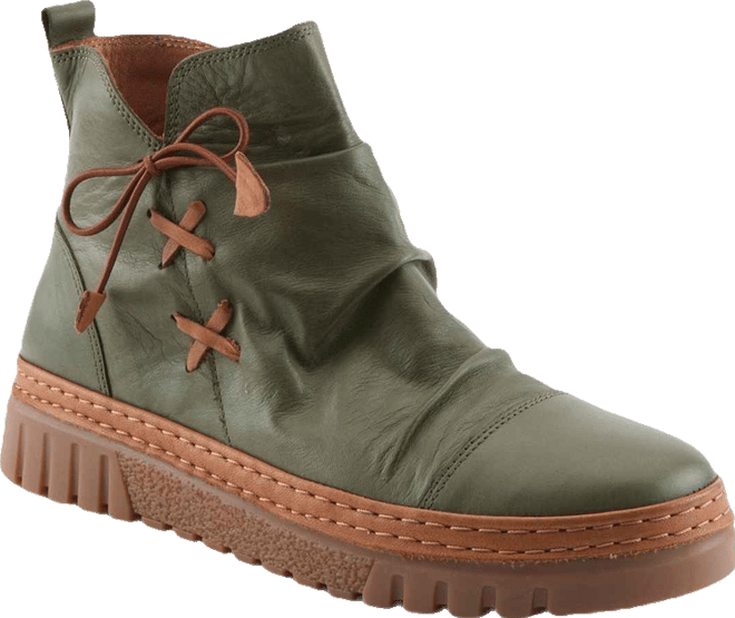 Azura  Vandis Ruched Leather Ankle Bootie with Side Lace Detail and Arch Support Insole