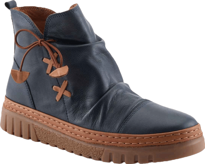 Azura  Vandis Ruched Leather Ankle Bootie with Side Lace Detail and Arch Support Insole