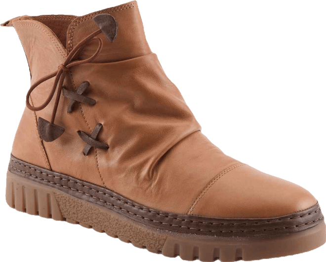 Azura  Vandis Ruched Leather Ankle Bootie with Side Lace Detail and Arch Support Insole