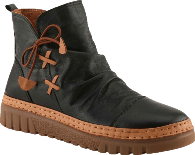 Azura  Vandis Ruched Leather Ankle Bootie with Side Lace Detail and Arch Support Insole