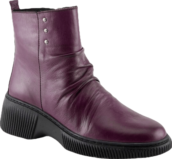 Azura  Nayana Leather Bootie with Ruching Detail, Removable Insole, and Lugged Sole