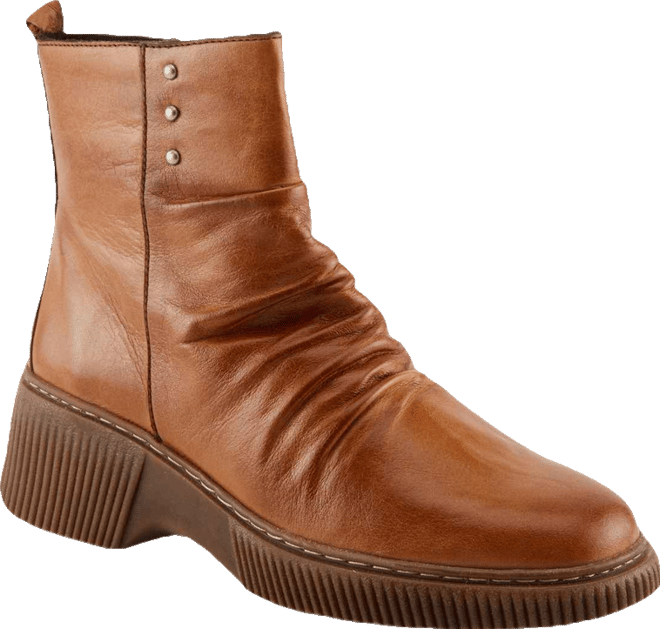 Azura  Nayana Leather Bootie with Ruching Detail, Removable Insole, and Lugged Sole