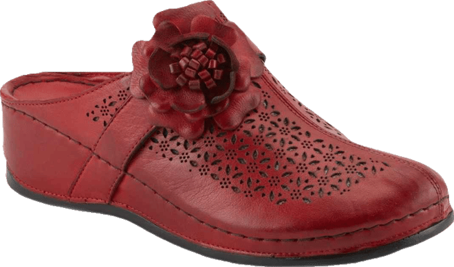 Lilybean Leather Perforated Clogs with Floral Applique and Open Back