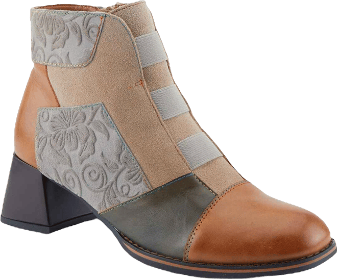 Women's Copine Multicolor Embossed Leather & Suede Booties with Velvet Lining and Chunky Heel