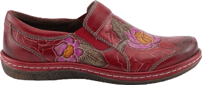 Women's Annawan Floral Embossed Handpainted Leather Comfort Slip-On Shoes with Stretch Gore and Padded Collar