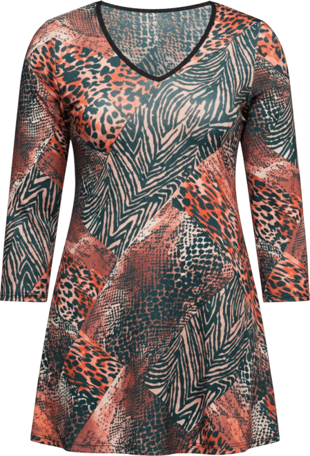 Women's Animal Print V Neck Three Quarter Sleeve Tunic Top