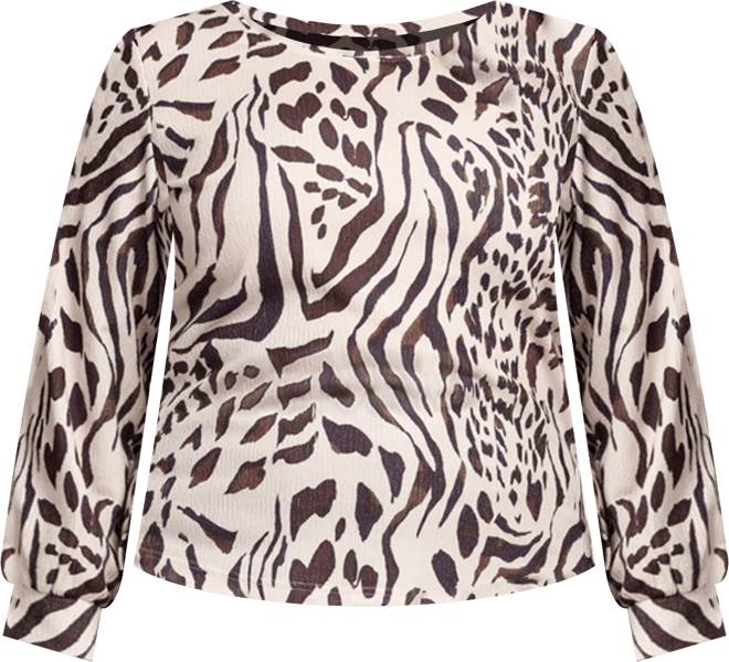 Plus Size Printed Long Sleeve Crew Neck Knit Top