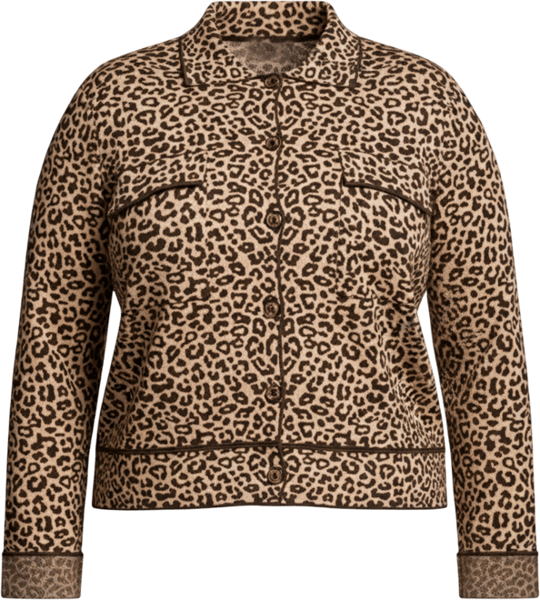 Plus Size Double Knit Long-Sleeve Cardigan Sweater