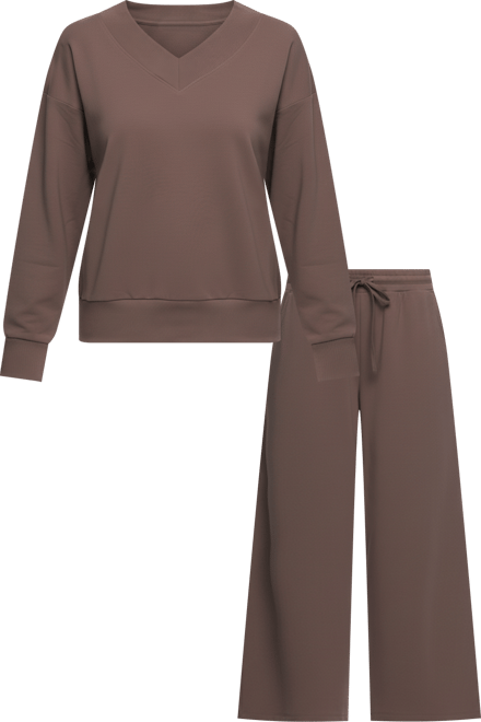 Women's Regular Kimora French Terry V-Neck Sweatshirt with Wide Leg Pants