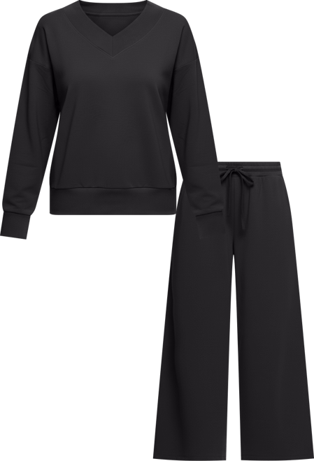 Women's Regular Kimora French Terry V-Neck Sweatshirt with Wide Leg Pants