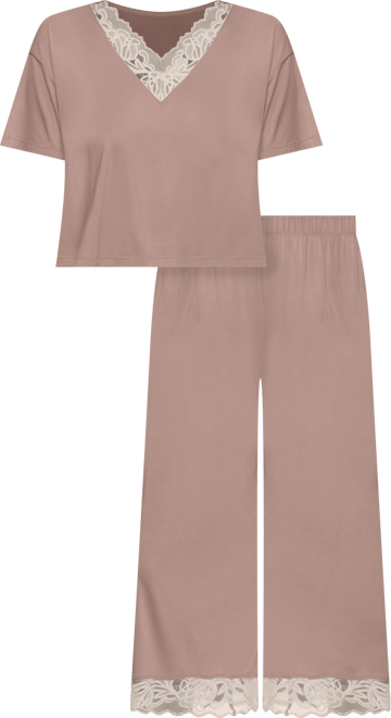 Women's Regular Amelie Jersey Vintage Lace Crop Tee Crop Wide Leg Pants