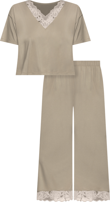 Women's Regular Amelie Jersey Vintage Lace Crop Tee Crop Wide Leg Pants