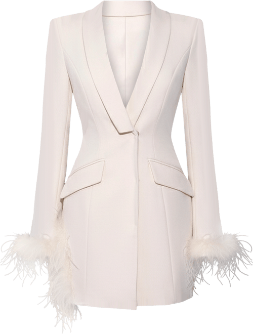 Women Madeline Pearl White Feather Trim Blazer Dress