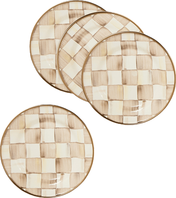 Mocha Check Appetizer Plates, Set of 4