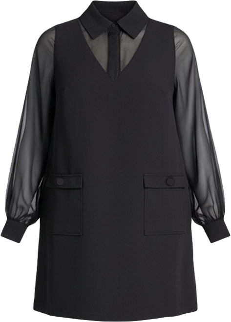 Women's Plus Size Sheer Sleeve Shirt Dress