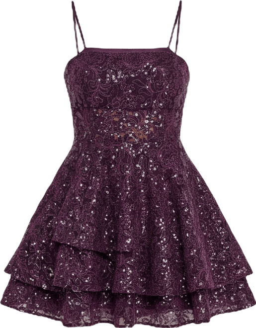 Emerald Sundae Juniors' Sequined Square-Neck Dress