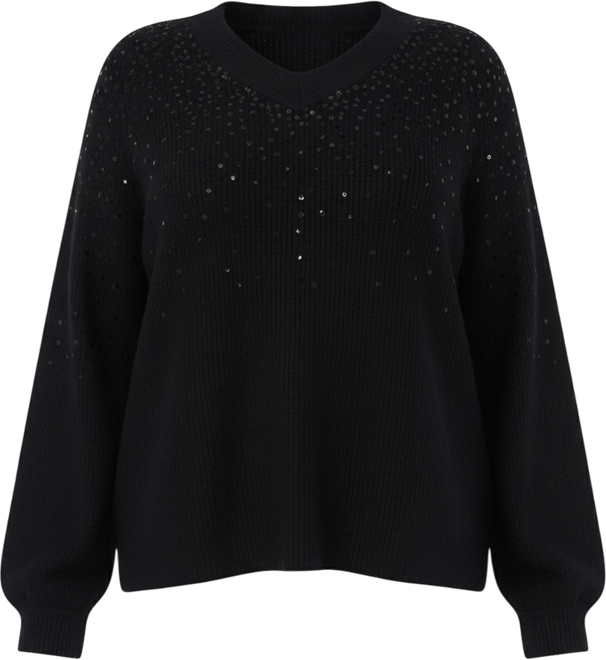 Plus Size Sequin V-Neck Raglan Sweater