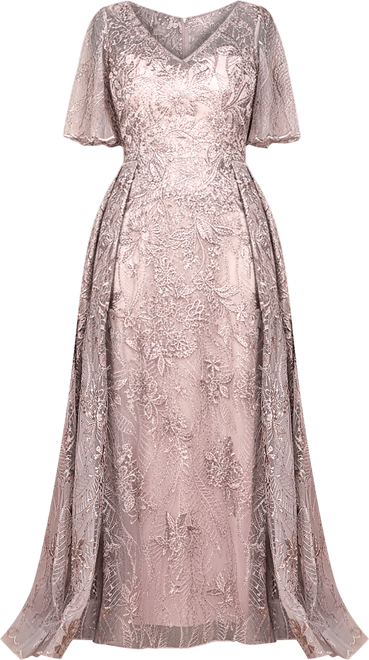 Women's Overskirt Lace Fitted V-Neck Gown with Cape Sleeves