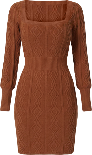 Women's Square Neck Long Sleeve Cable Sweater Dress