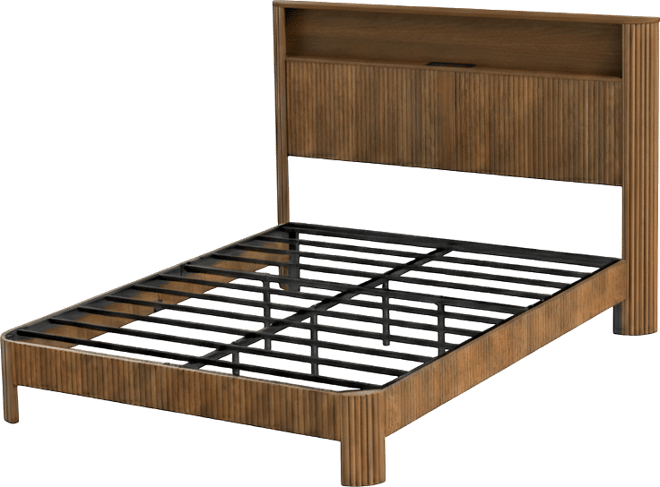 Floating Bed Frame Queen with Headboard Storage, Bed Frame Queen Size with Charging Station & Led Lights, Pu Leather Upholstered Platform Bed F