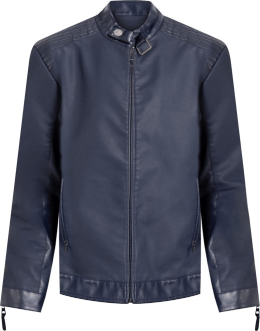 Men's Pu Racer Jacket With Faux Shearling Lining
