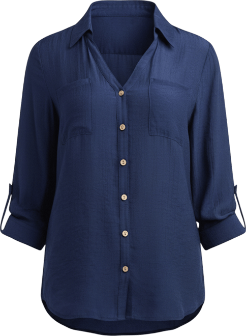 Women's Resort Gauzy Texture Collared Button Up Shirt