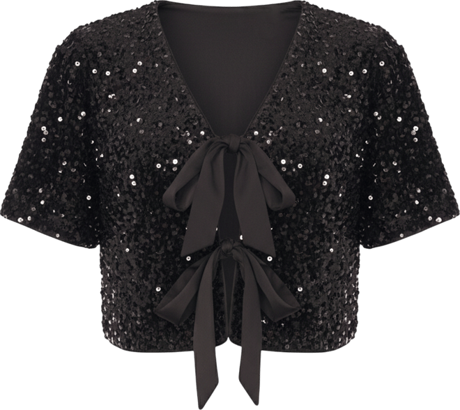 Women's Cropped Velvet Sequin Short Sleeve Top