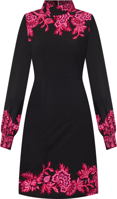 Women's Border Print Long Sleeve Mock Neck Mini Dress