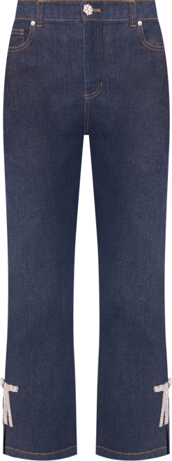 Women's Cropped Flare Bow Detail Mid Rise Jeans