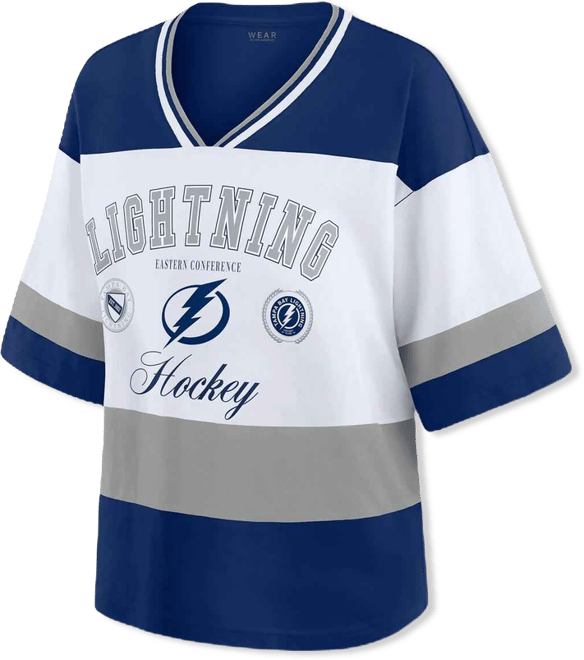 Women's Blue/White Tampa Bay Lightning Football T-Shirt