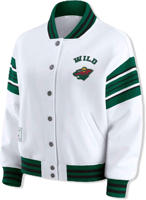 Women's White/Green Minnesota Wild Full-Snap Fleece Sweatshirt Jacket