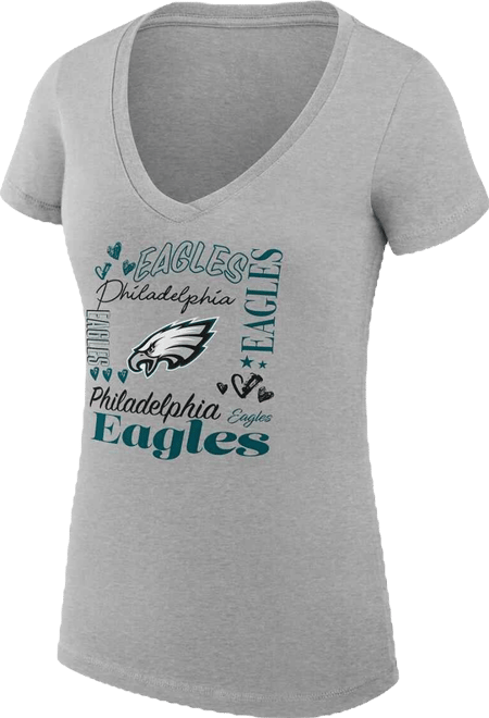 Women's Heather Gray Philadelphia Eagles Super-Slim Fit Lightweight Collage Team V-Neck T-Shirt