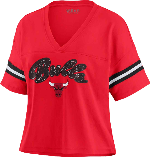 Women's Red Chicago Bulls Color Block Boxy V-Neck T-Shirt