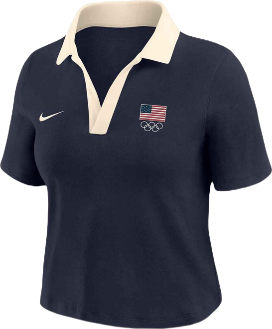 Women's Navy Cropped V-Neck Polo Shirt