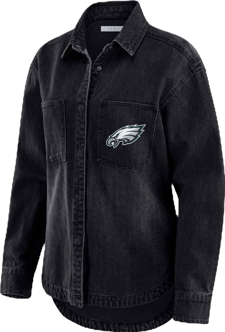 Women's Black Philadelphia Eagles Washed Oversized Denim Full-Snap Shacket