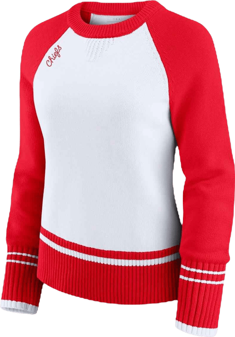 Women's White/Red Kansas City Chiefs Color Block Raglan Sweater