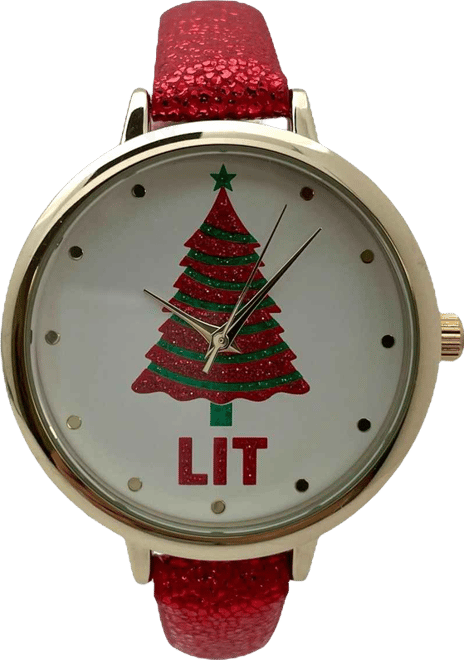 Shiny Red Faux Leather Christmas Themed Women Watches