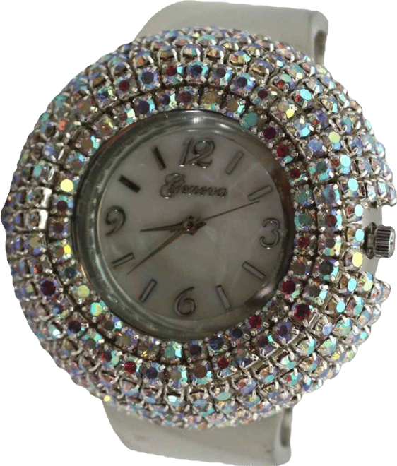Silver Sparkle Rhinestones Chunky Bangle Women Watch